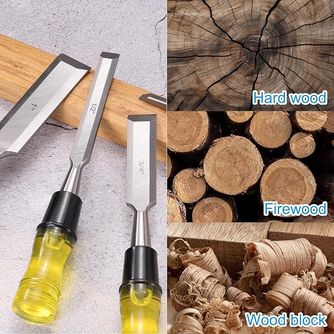 HARFINGTON Wood Chisel 3/4" CRV Steel Beveled Edge Blade PVC High Impact Handle Woodworking Hand Tools with Caps for Carving Furniture Making Carpentry Tools