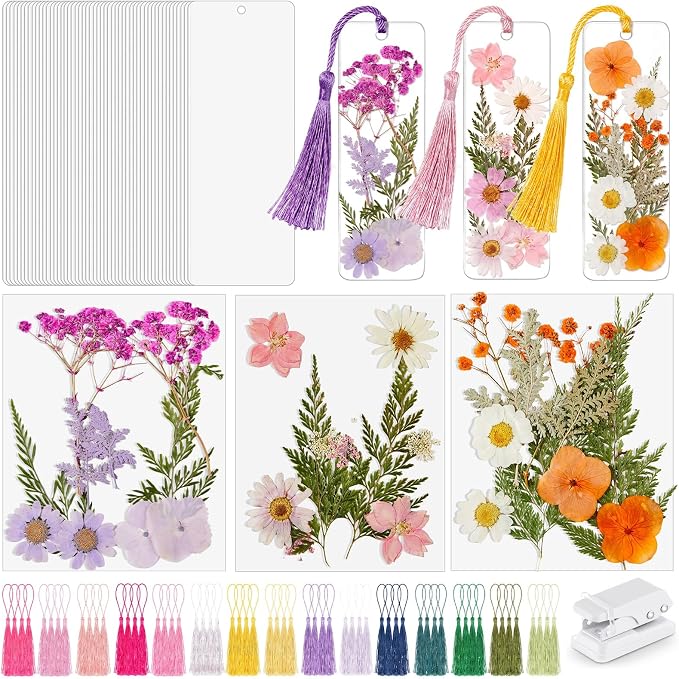 Fuyoooo 61 Pcs Pressed Flowers Bookmark Making Kit, DIY Bookmark Laminating by Liraitoya