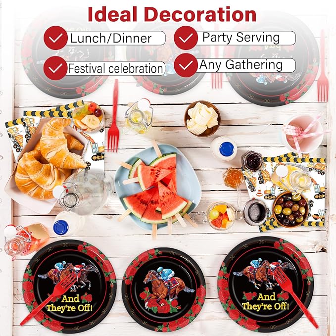 Qyeahkj 100PCS Derby Day Plates and Napkins Party Supplies Horse Racing - Image 6