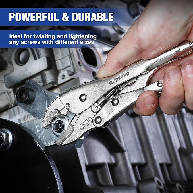 WORKPRO Locking Pliers, 7-inch Curved Jaw Vice Grips pliers, Chromium-Vanadium Steel Locking Pliers with Wire Cutter, Locking Adjustable Vise Grips for Clamping Twisting Welding