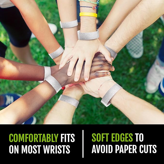 1,000 WristCo Silver Tyvek Wristbands for Events - Comfortable Tear Resistant Paper Bracelets ID Wrist Bands for Concerts Festivals Admission Party Identification