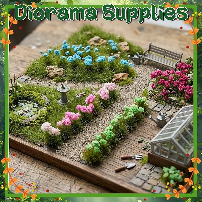Warmtree 63 Pcs Miniature Colorful Flower Cluster DIY Static Grass Tufts Model - Image 3