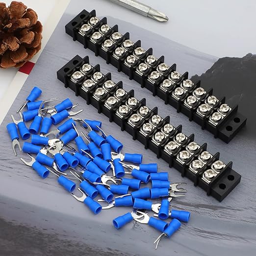 Terminal Block,2 Pack 12 Circuits 20-30A 200v-450v Dual Row Screw Terminals Strip +48 PCS Heat Shrink Wire Connectors
