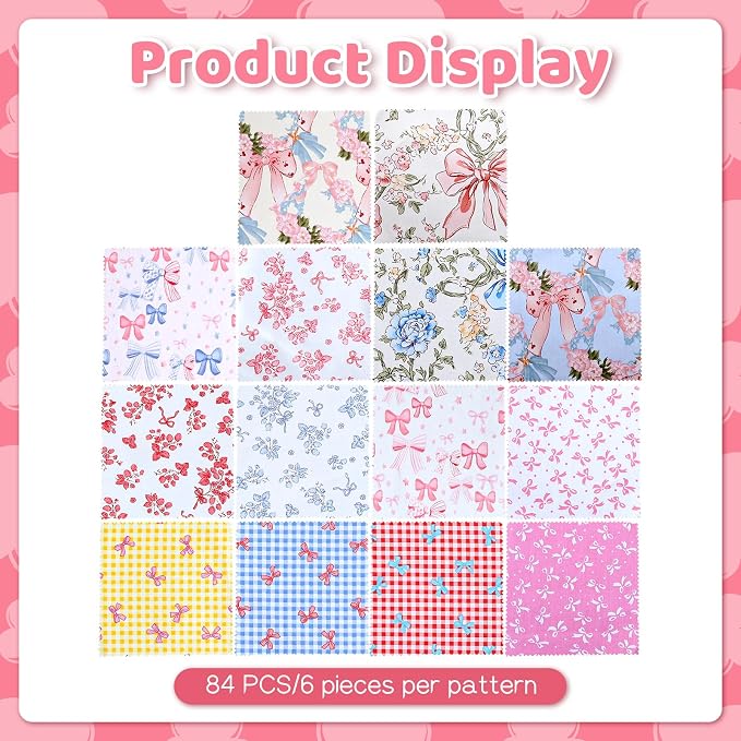 84 Pcs Multicolor Charm Packs for Quiltings, Beautiful Colorful Bow and Flower - Image 4