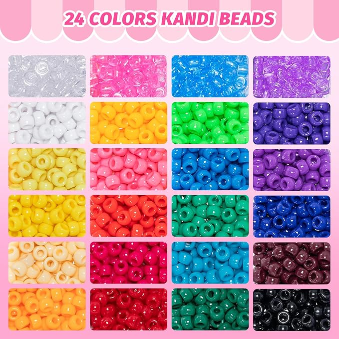 Simetufy 4200Pcs Pony Beads, 24 Assorted Colors 6x9mm Plastic Kandi Beads Bulk - Image 3