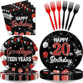 96Pcs 20th Birthday Party Decorations Red and Black Plates and Napkins Goodbye by Greencian