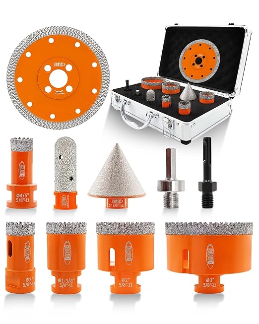 BGTEC Diamond Hole Saw Kit - 9PCS 20/25/35/50/75mm Drill Bits & 20mm Milling Finger Bit & 50mm Chamfering Bit & SDS/HEX & 125mm Tile Blade for Porcelain Tile Ceramic Granite Marble Stoneware