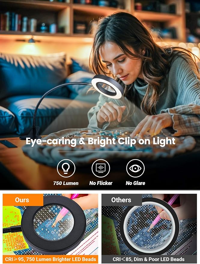 10X Magnifying Glass with Light, 5 Colors+10 Brightness Reading Lamp, 58 LED - Image 5