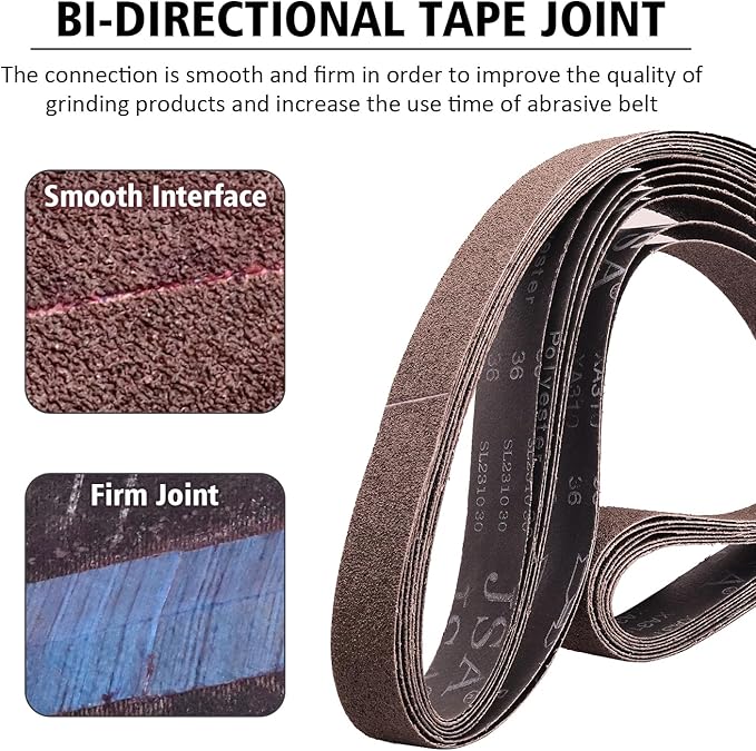 2 x 72 Inch Sanding Belts, 60/80/120/240/400/600 Grit Aluminum Oxide Metal Sanding Belts Assortment, 2x72 Grinding Belts for Knife Sharpening Metal Working, 6 Pack(2x72in)