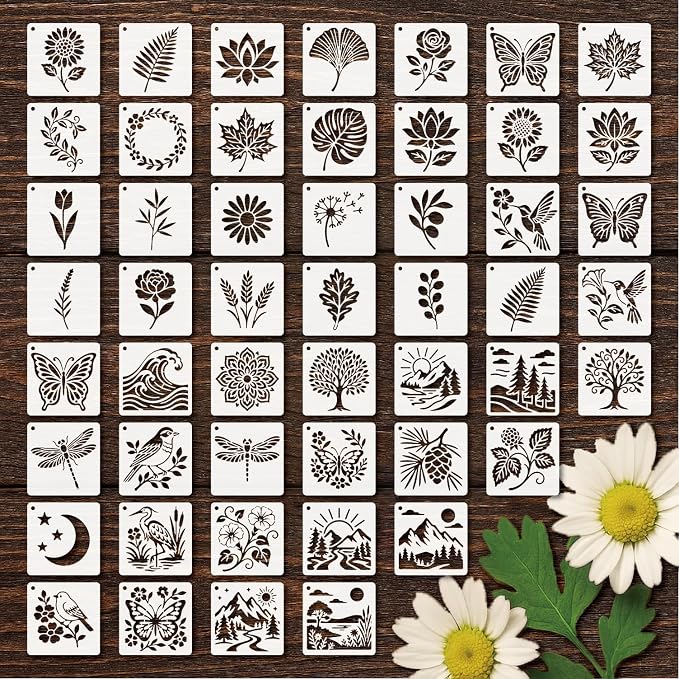 Stencils 4in 50pcs Reusable Plastic Templates Craft Paint Template Nature Style by BLOSSOMLAYER
