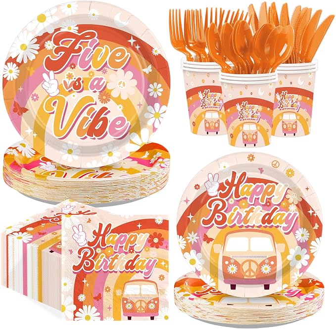 168Pcs Five Is a Vibe Birthday Party Decorations Groovy 5th Birthday Plates and by Greencian