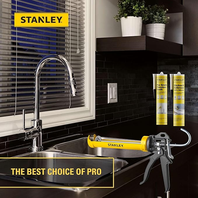 Stanley Professional Caulking Gun - 10 Oz Silicone Sealant Gun with 4000N Pushing Power, Caulk Gun No Drip Function, Steel Carriage & Aluminum Swivel Handle Sealant Gun | 25:1 Thrust Ratio, 1 Pack