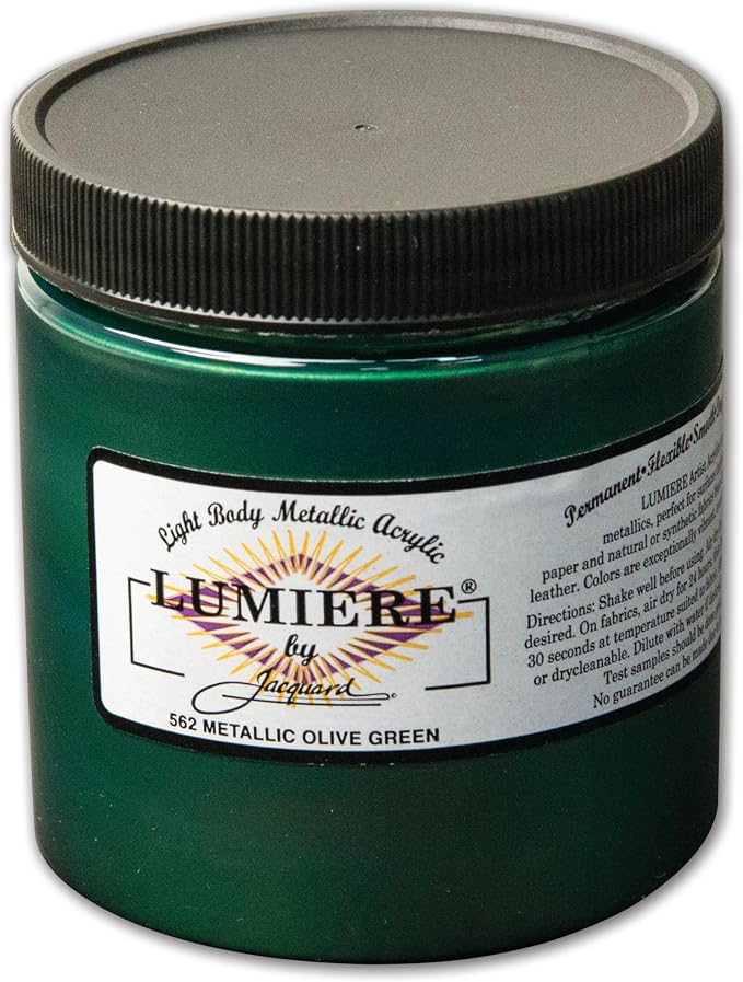 Jacquard Lumiere 8oz Fabric Paint Metallic Olive Green by Jacquard