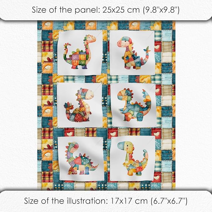 Patchwork Dinosaur Cotton Fabric Panel – 6 Designs + Bonus Sheet 29.5×19.6 inch - Image 6