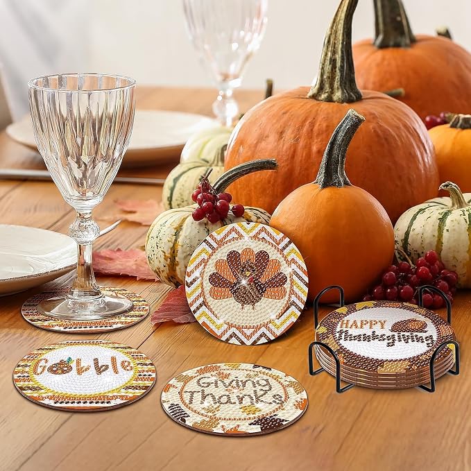 8 Pcs Thanksgiving Day Fall Diamond Coasters Kits - Image 5