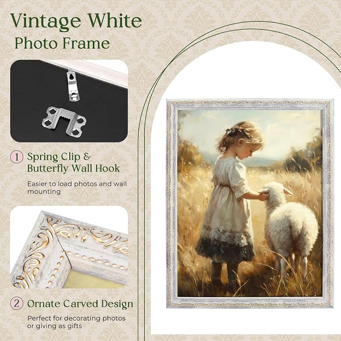 TWING 11x14 Picture Frame, Ornate Vintage 11x14 Frame, Vintage White, 1 Pack | - Image 4