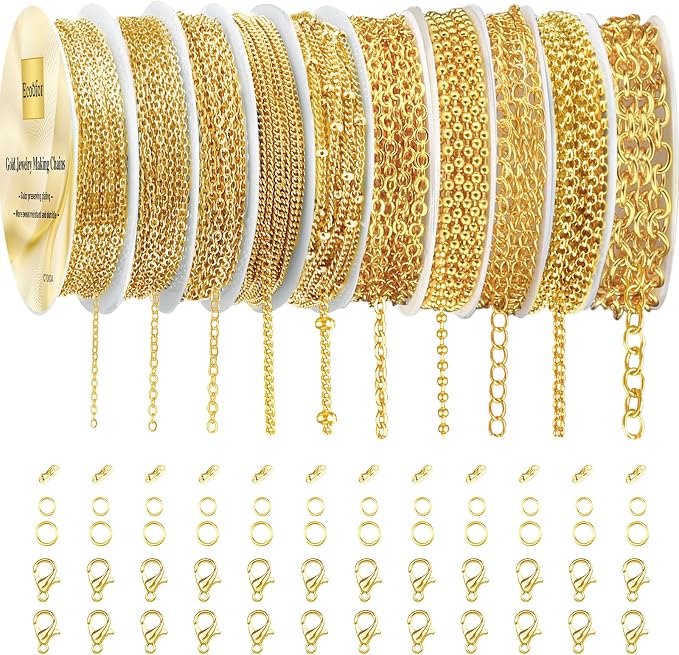 Ecoofor Gold Necklace Chains for Jewelry Making, 78.7 Feet 10 Rolls Jewelry by Ecoofor