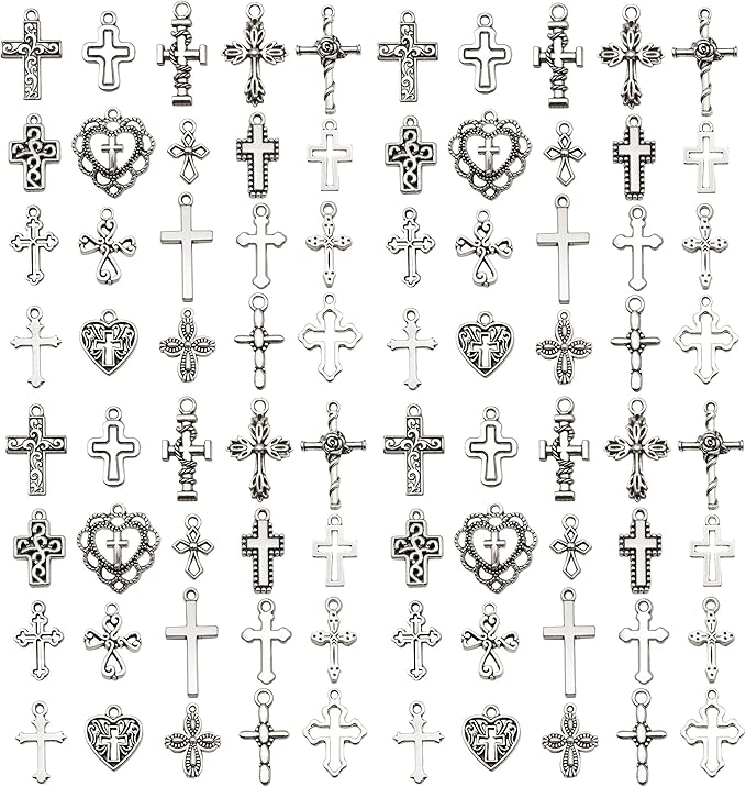 WOCRAFT 60pcs Antique Silver Cross Bracelet Charms by WOCRAFT