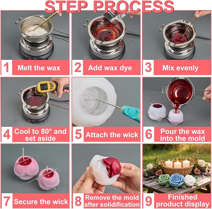 4 PCS Rose Candle Mold Silicone – Flower Shape - Image 8