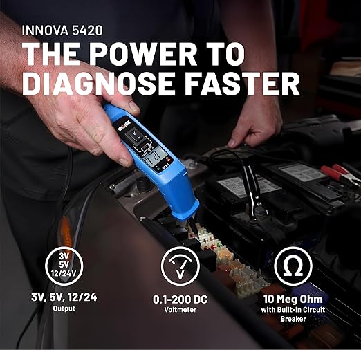 Innova 5420 Power Circuit Tester for Automotive | 45° Swivel Head | Fuse, Relay, Battery, and Circuit Diagnostics | Voltage Tester, Multimeter, Relay Tester, Short Circuit Finder, 12V/24V