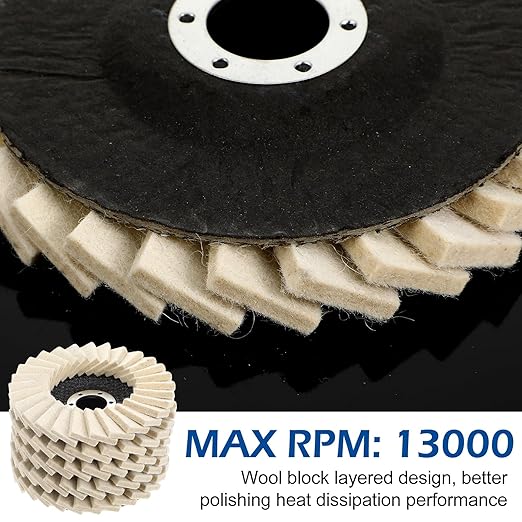 8 Pcs Wool Polishing Wheel Disc and Polishing Compounds Set Includes 5 Thicken Arbor Buffing Wheel 3 Buffing Compound 4 1/2 x 7/8 Inch Felt Flap Disc for Angle Grinder, Multi Surface