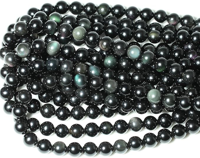 35PCS 10mm Natural Black Obsidian Gemstone Round Loose Beads Crystal Energy by CHEAVIAN