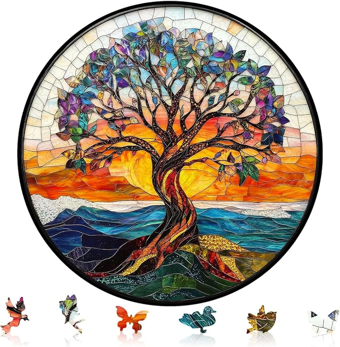 Bodhipnjoy Tree of Life Wooden Puzzles, Stained Glass Tree Jigsaw Puzzles 200 by BODHIPNJOY