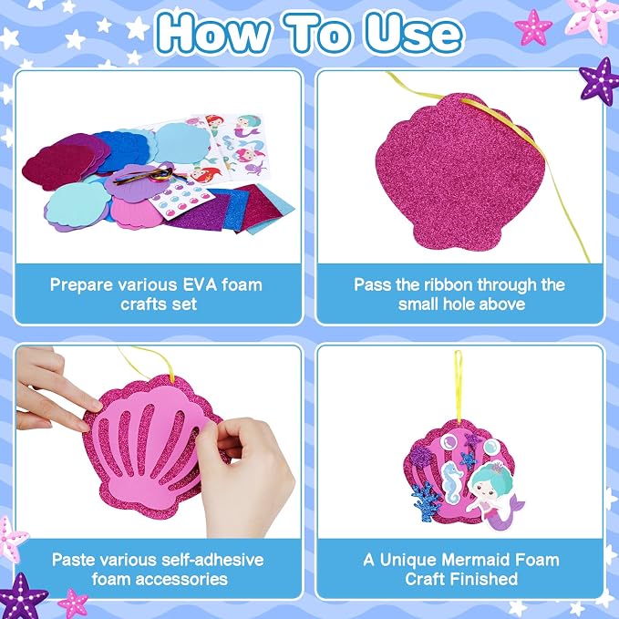 Fennoral 8 Pack Mermaid Craft for Kids Creative Make Your Own Mermaid Shell - Image 3