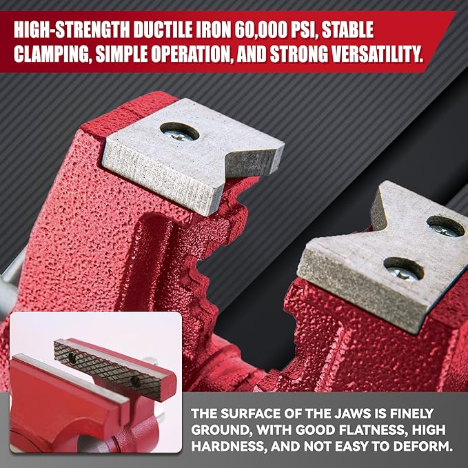 UPG 5-Inch Terminal Location Bench Vise with Ductile Iron Bench Vise 360° Multi-Purpose Bench Vice with Anvil, Clamp force 8800lbs, Red