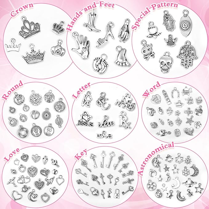 400 Pcs Silver Charms for Jewelry Making, Wholesale Bulk Lots Tiny Assorted - Image 6
