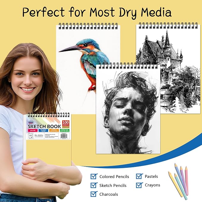 WINNER 9" x 12" Sketch Book 4 Pack, 400 Sheets Spiral Bound Art Sketchbook - Image 4