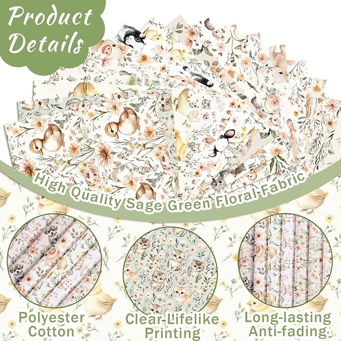 HunnmingRe 20 Pcs 10''x10'' Boho Farm Animal Quilting Fabric Square Cow Pink - Image 5