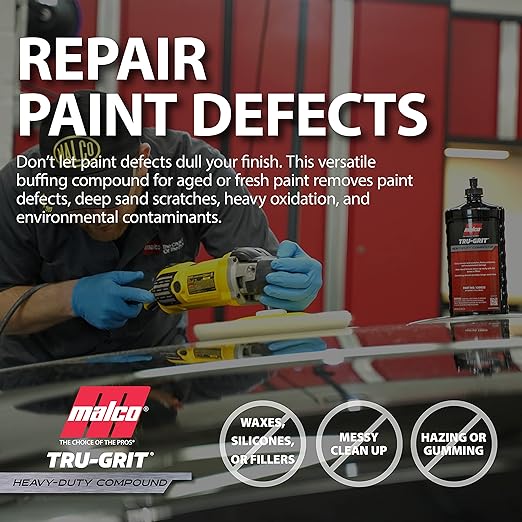 Malco Tru Grit - Heavy Duty Buffing and Polishing Compound for Cars/Automotive Paint Correction and Detailing/Removes 1000-1500 Grit Sand Scratches / 32 Oz. (120032)