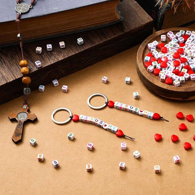 Ferreve 36 Sets Jesus Loves Me Beads Keychain Crafts - Image 3