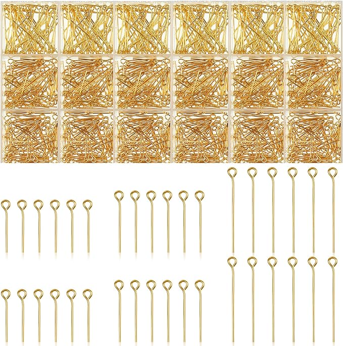 Junkin 1400 Pcs Eye Pins Mix Jewelry Findings 0.63 * 0.79 * 1.18 in Open Eye by Junkin