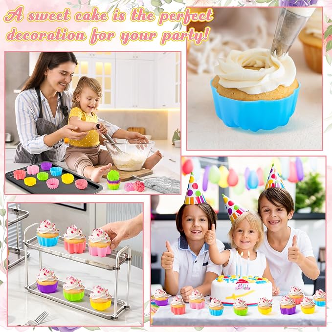 R HORSE 42 Pack Mini Silicone Cupcake Molds | Multi Flower Shaped Baking Cups - Image 6