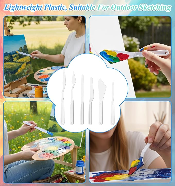 6 Pcs Plastic Palette Knive, Thin & Flexible Plastic Spatula Set, Art Palette - Image 8