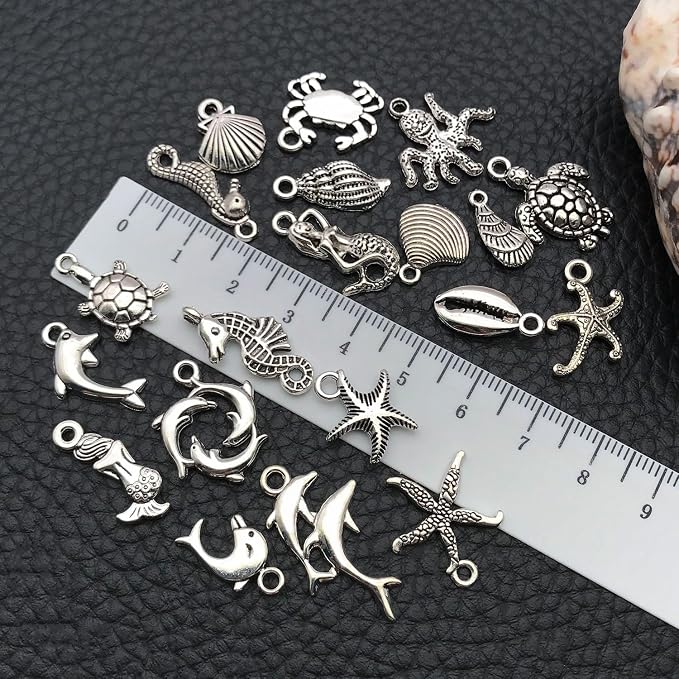 WOCRAFT 60pcs Antique Silver Ocean Charms Bracelet Charms - Image 4