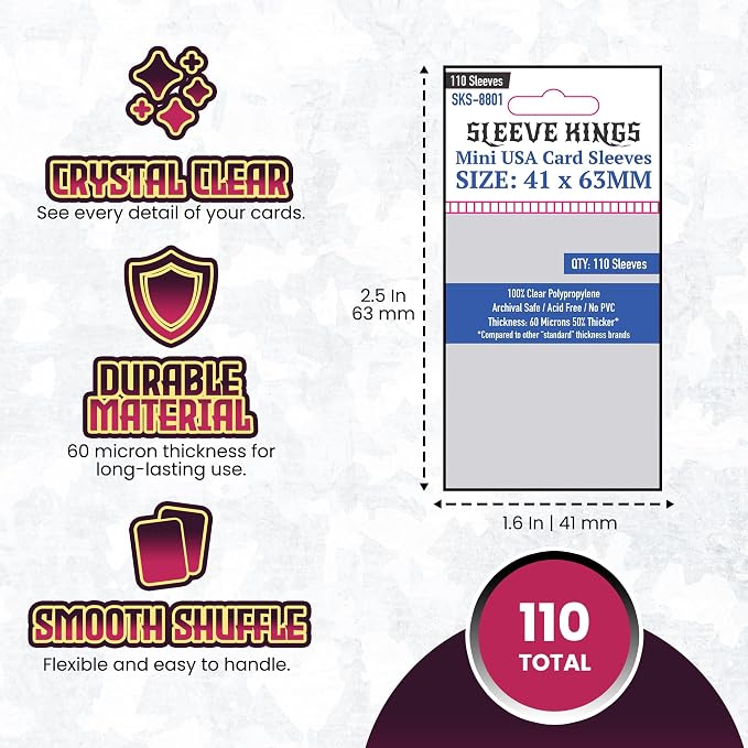 Sleeve Kings Mini USA Card Sleeves 41 x 63 mm – 110 Pack, Extra Clear 60 Micron - Image 4