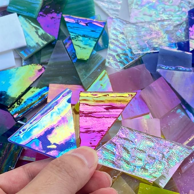 ILLUCKAI 2.2lb Iridescent Stained Glass Sheets, Irregular Mosaic Glass Pieces - Image 4