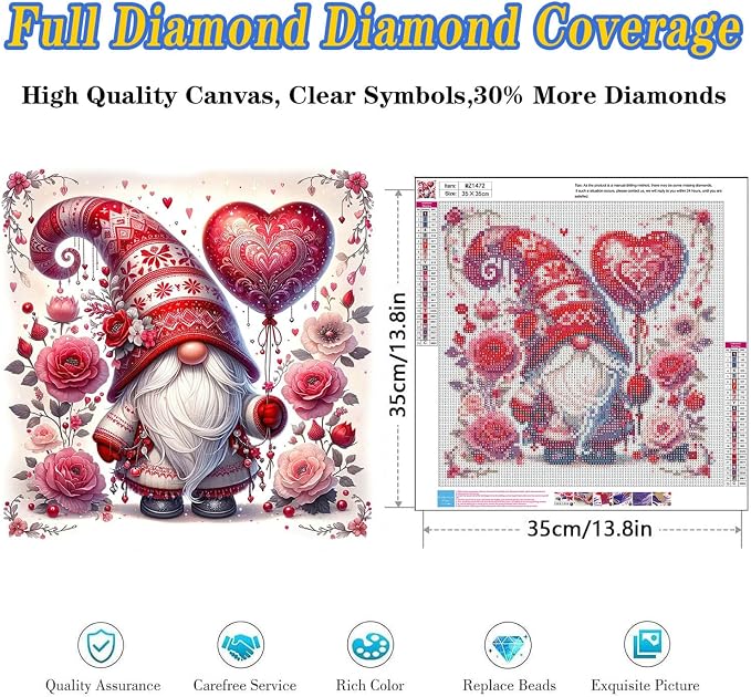 Valentine Diamond Art Kits for Adults, Full Drill Gnome Diamond Painting Kits - Image 4