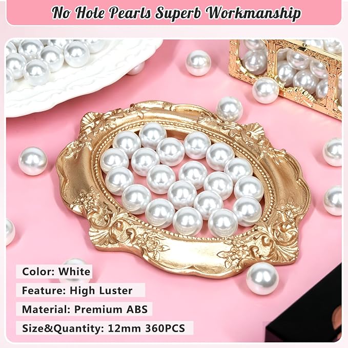 360PCS 12mm Pearls for Crafting, Artificial Pearl Beads for Vase Filler - Image 3