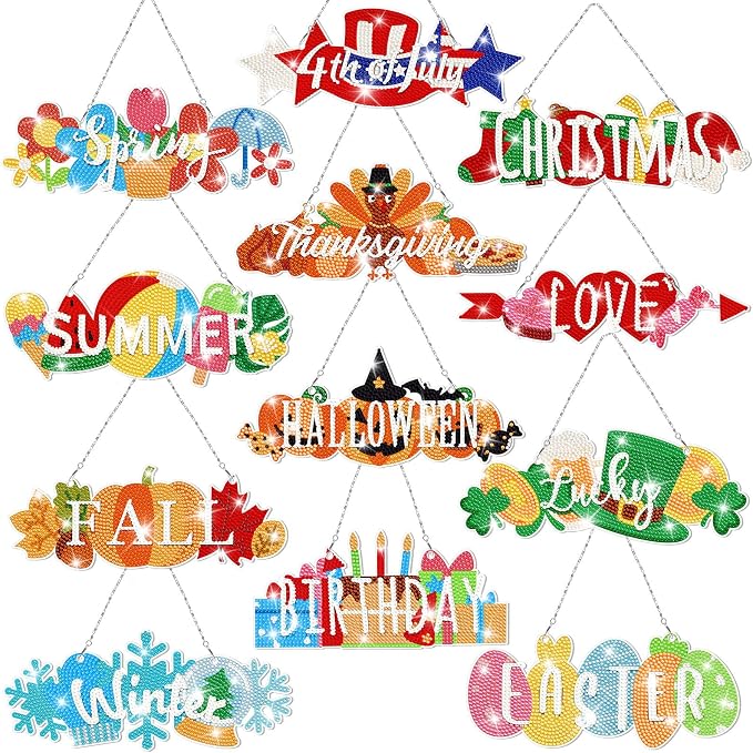Cinnvoice 12 Pcs Summer Seasonal Diamond Art Hanging Ornament Kit by Cinnvoice