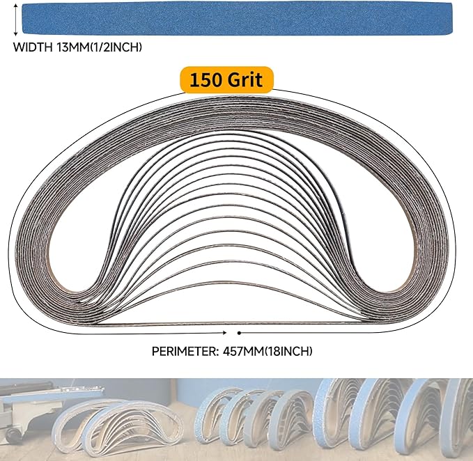 40-Piece 1/2 x 18 Inch 150 Grit Zirconia Sanding Belts, Heavy Duty Long-lasting Mini Sanding Bands for Belt Sander, Rust Paint Removal, Wood Metal Grinding and Finishing