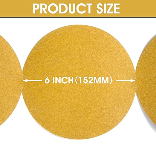 S SATC Premium Gold Sandpaper 6 Inch 100 PCS Sanding Discs 150 Grit Self Adhesive Stickyback Sandpaper Roll Aluminum Oxide PSA Sandpaper Discs for Wood, Metal, and Car Paint