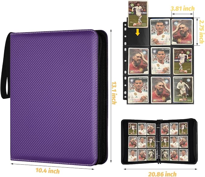 GERMUN 3 Ring 9 Pocket Zipper Card Binder, 720 Double Sided Standard PU Trading - Image 2