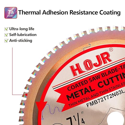 Metal Cutting Circular Saw Blade, Steel and Stainless Steel Cutting, The Cutting Head uses a Special Anti-Heat Sticking Coating with high Finish and Long Life,FMB 7-1/4 inch 72-Tooth 5/8" -TA