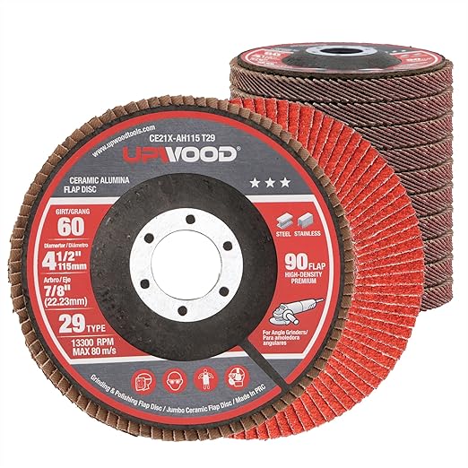 10 Pack Ceramic Flap Discs 4-1/2" x 7/8" Arbor for Angle Grinder, 60 Grit Type 29