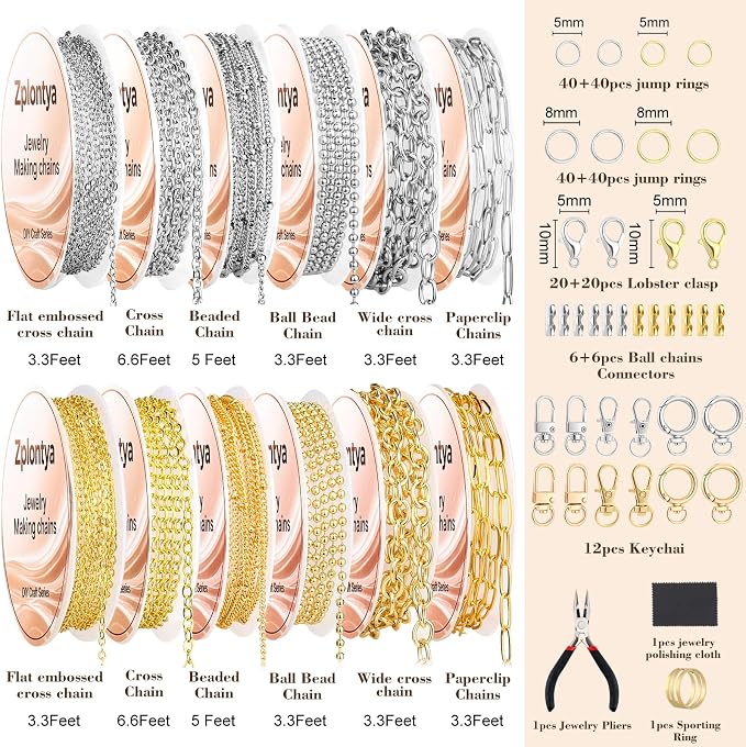 Zplontya 18K Necklace Chains for Jewelry Making Kit 381PCS Include 50Ft 12 - Image 3