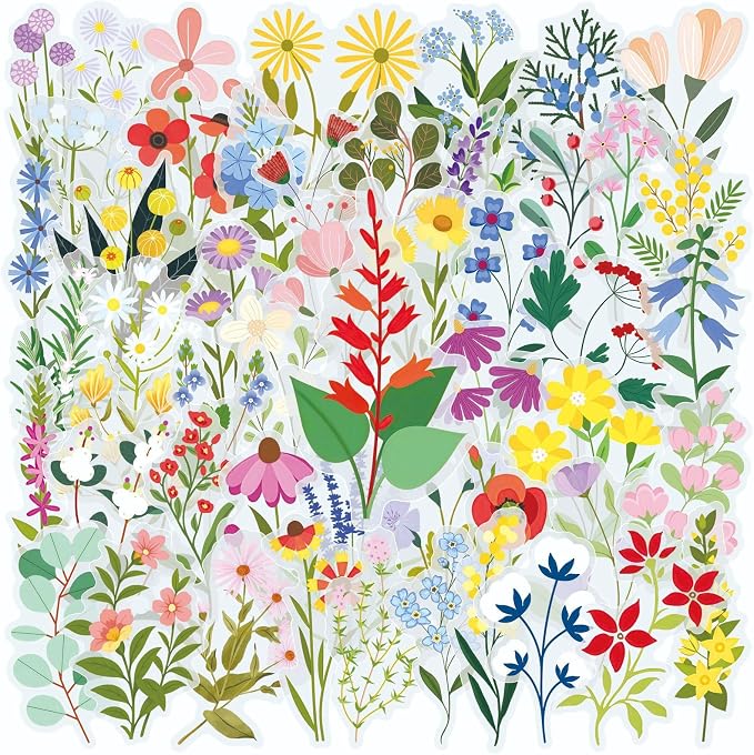 50PCS Transparent Flora Scrapbook Stickers, Flower-F | Vintage Aesthetic Flowers - Image 2